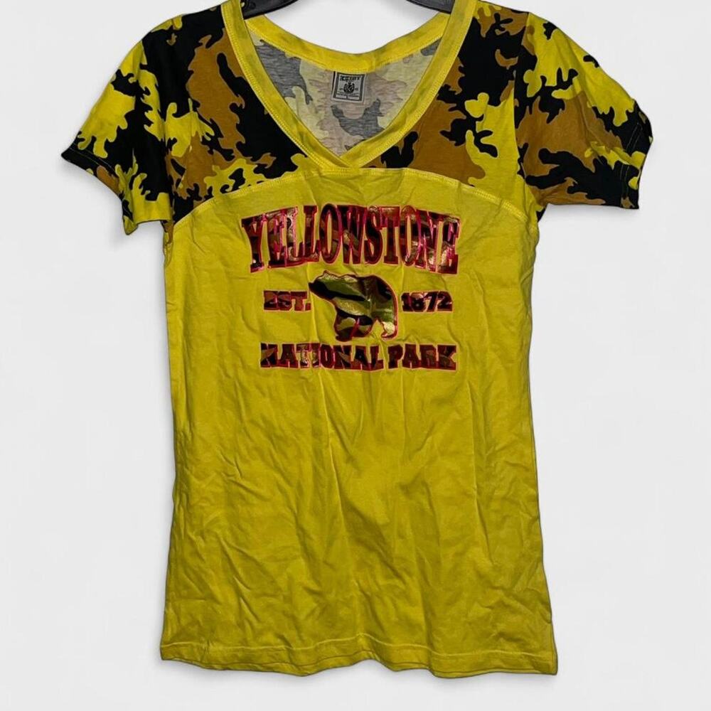 Exist Miami Yellow Camo V-Neck ‘Yellowstone’ Graphic T-Shirt - Size L